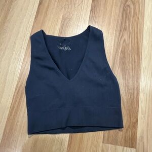 Black V-Neck Ribbed Women's Top